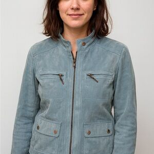 Doncaster Women's Light Blue Leather Jacket Vintage Y2K 90s Coat